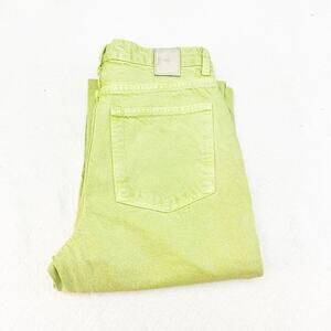 Zara Bright Green Dyed Denim Jeans Wide Leg Pants Zipper Closure Size 4